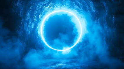 Abstract Neon Lights in a Blue Fog