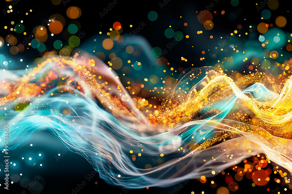 Aufkleber a striking abstract composition showcasing flowing waves of colors, shimmering lights, and dynamic p