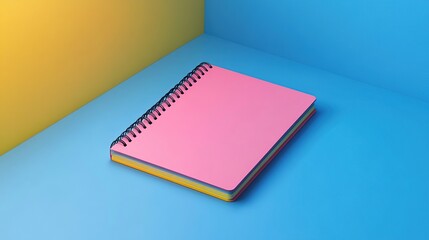 Fototapeta premium A colorful spiral-bound notebook resting on a vibrant blue surface.