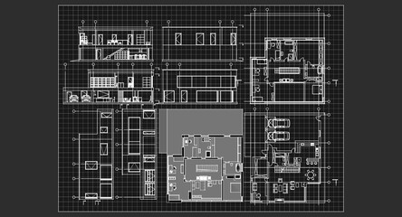 house architectural project sketch 3d illustration
