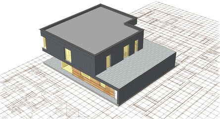 house architectural project sketch 3d illustration