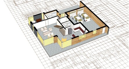 house architectural project sketch 3d illustration