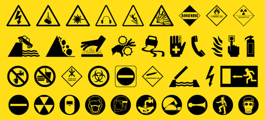 Dangerous and hazard sign collection. warning and precaution icon mega bundle