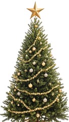 Festive Christmas Tree with Star Isolated on a White Background Elegant Christmas Tree Topped with a Star Against a White Canvas