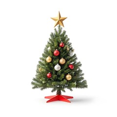 Festive Christmas Tree with Star Isolated on a White Background Elegant Christmas Tree Topped with a Star Against a White Canvas
