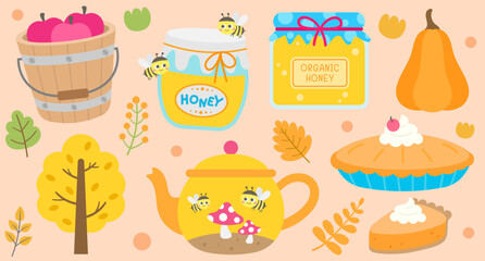 Hand drawn Cute Happy Fall Autumn Elements