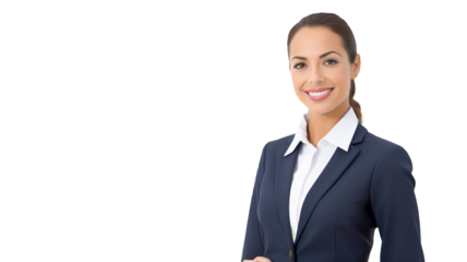 Beautiful stewardess smiling on transparent background PNG. 