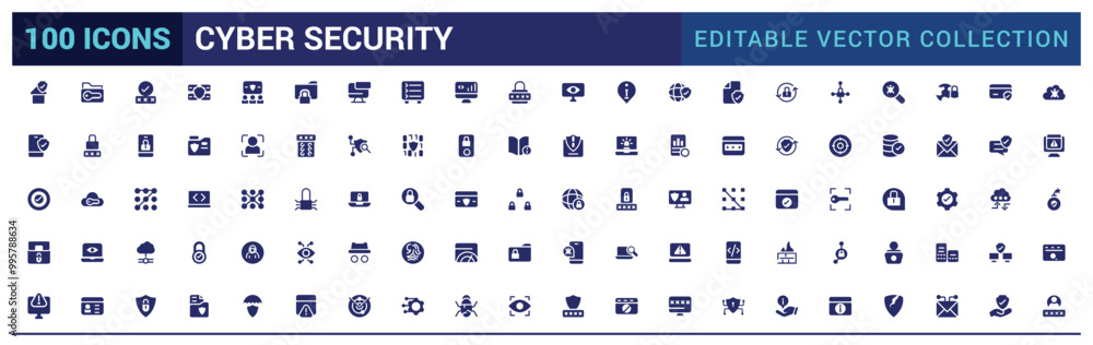 Wall mural cyber security filled icons set. data protection, spam, secure, security and more, filled icon set, 