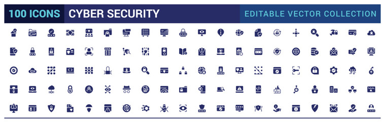 Cyber security filled icons set. Data protection, spam, secure, security and more, filled icon set, glyph for web and ui. Solid icon set. Vector illustration.