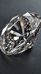 Create a hyper-realistic 4K image showcasing a lapidated diamond in a grey background