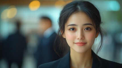 Fototapeta premium Confident Young Businesswoman Smiling in Modern Office