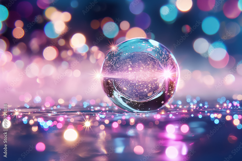 Aufkleber a captivating background showcases a crystal orb resting on a reflective surface, enveloped by color