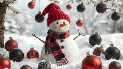 Whimsical Snowman in Festive Winter Wonderland