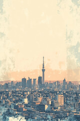 Fototapeta premium Neuqun, Argentina, color pen pencil hand-drawn effect drawing illustration for travel poster, card, wallpaper, backdrop or banner. Modern, clear, artistic and simple