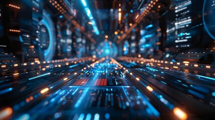 Fototapeta premium Futuristic Data Stream with Neon Lights