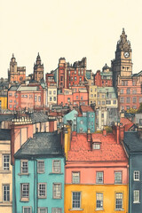 Obraz premium Newcastle, color pen pencil hand-drawn effect drawing illustration for travel poster, card, wallpaper, backdrop or banner. Modern, clear, artistic and simple
