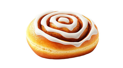 Fototapeta premium Delicious cinnamon roll with white icing, isolated on a white background. PNG