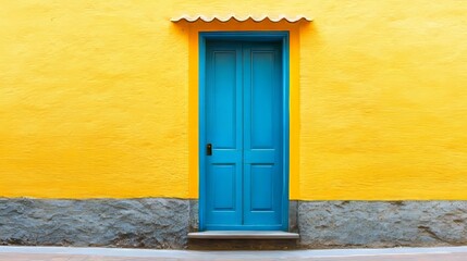 Vibrant and Colorful Traditional Door on Rustic Yellow Building Facade