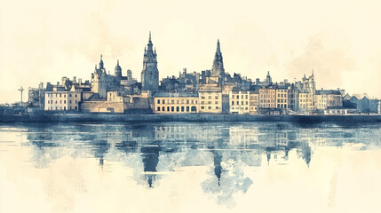 Obraz premium Newport, color pen pencil hand-drawn effect drawing illustration for travel poster, card, wallpaper, backdrop or banner. Modern, clear, artistic and simple