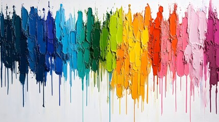 Rainbows of paint splashing on a white background, vibrant colors dripping and blending together