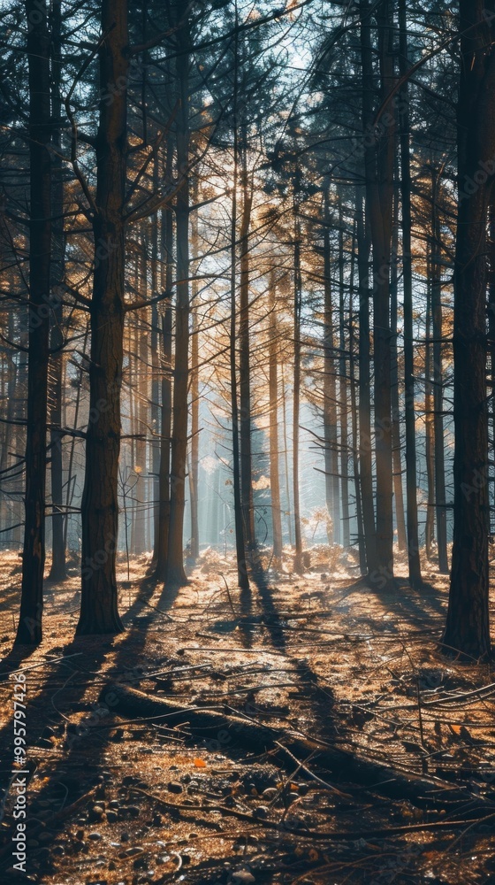 Poster a forest with trees in the foreground and background