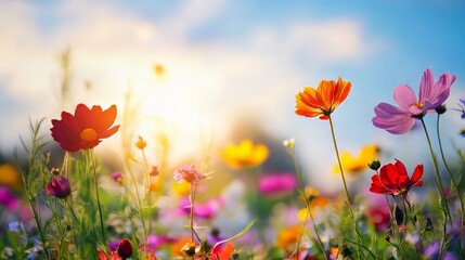 Obraz premium Vibrant Floral Meadow with Colorful Wildflowers Blooming in Lush Spring or Summer Landscape