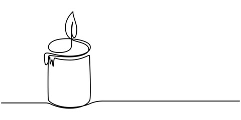 Continuous one black line drawing of candle light outline doodle vector illustration isolated on white background, Continuous line drawing of candle. Candle one line icon. One line drawing background.