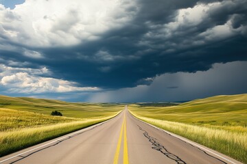 Fototapeta premium A long road with a stormy sky in the background