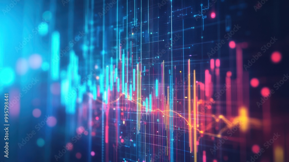 Aufkleber abstract visualization of data trends with vibrant colors and digital elements.