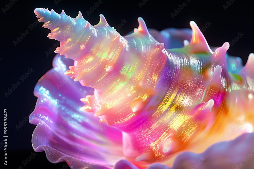 Poster a vibrant seashell displays a stunning array of colors and intricate patterns, creating a beautiful 