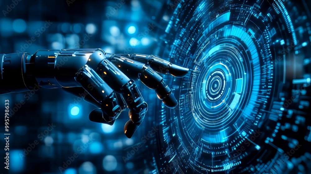 Poster futuristic digital technology background with glowing circuits and intelligence concept