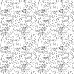 Seamless christmas pattern. New year background. Doodle illustration with christmas icons