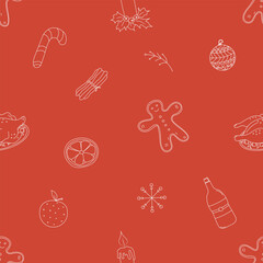 Seamless christmas pattern. New year background. Doodle illustration with christmas icons