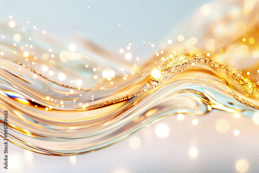 Poster the artwork features a flowing wave of golden liquid, filled with sparkling light reflections that c