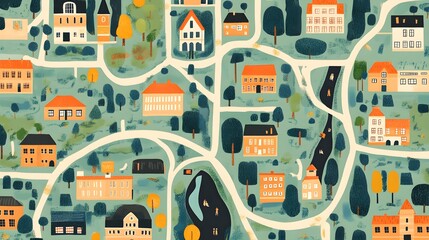 A detailed map of your neighborhood, with key landmarks and local hotspots marked, surrounded by community-themed decorative elements