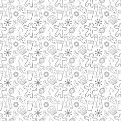 Seamless christmas pattern. New year background. Doodle illustration with christmas icons