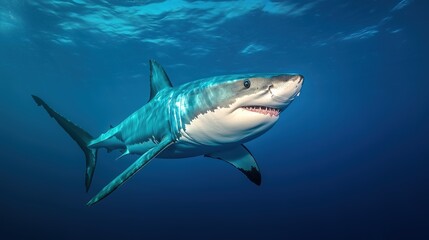 Naklejka premium shark in blue water swimming