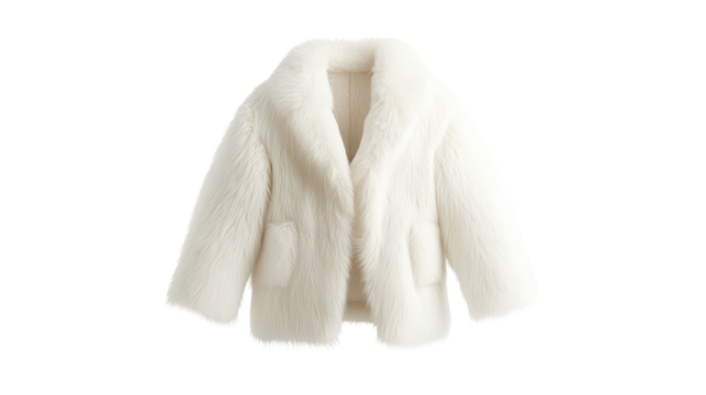 A white fur coat with a hood