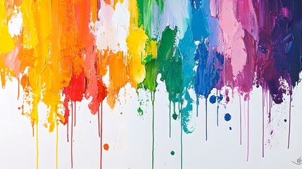 Fototapeta premium Rainbows of paint splashing on a white background, vibrant colors dripping and blending together