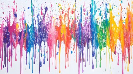 Rainbows of paint splashing on a white background, vibrant colors dripping and blending together
