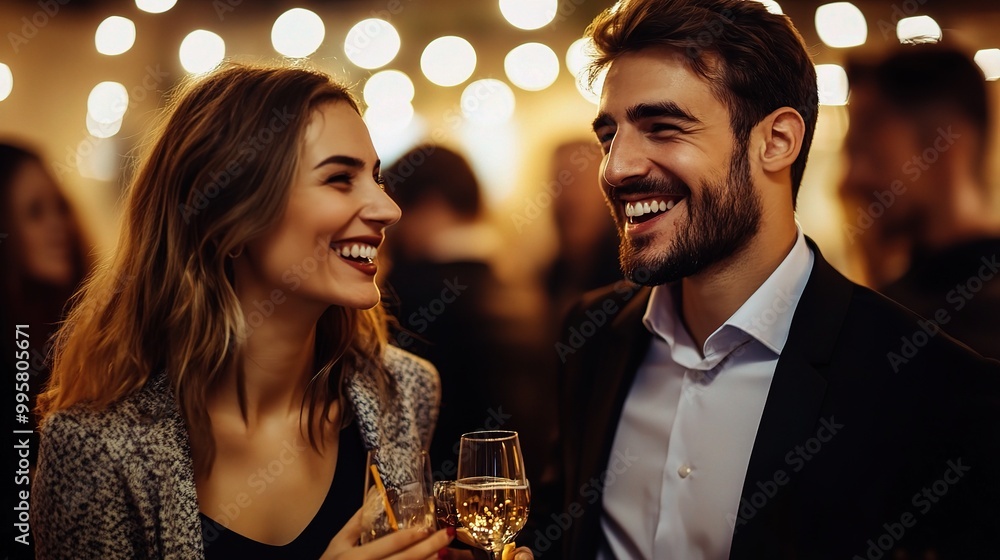 Wall mural Joyful Couple Celebrating in Warm Lights