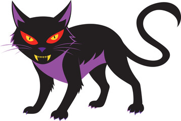 Scary Halloween Black Cat with Dangerous Gaze Eerie Feline Illustration.