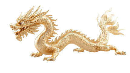 Obraz premium A gold dragon with its mouth open and its tail curled up