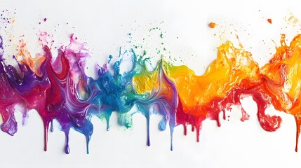 Fototapeta premium Rainbows of paint splashing on a white background, vibrant colors dripping and blending together