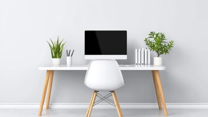 Minimalist Home Office Design for Remote Work Efficiency with Copy Space.