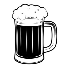 Black and white illustration of a beer mug with foam