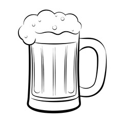 Black and white illustration of a beer mug with foam