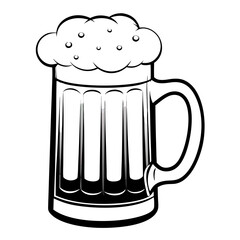 Black and white illustration of a beer mug with foam