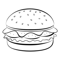 Black and white illustration of a hamburger