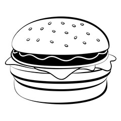 Black and white illustration of a hamburger